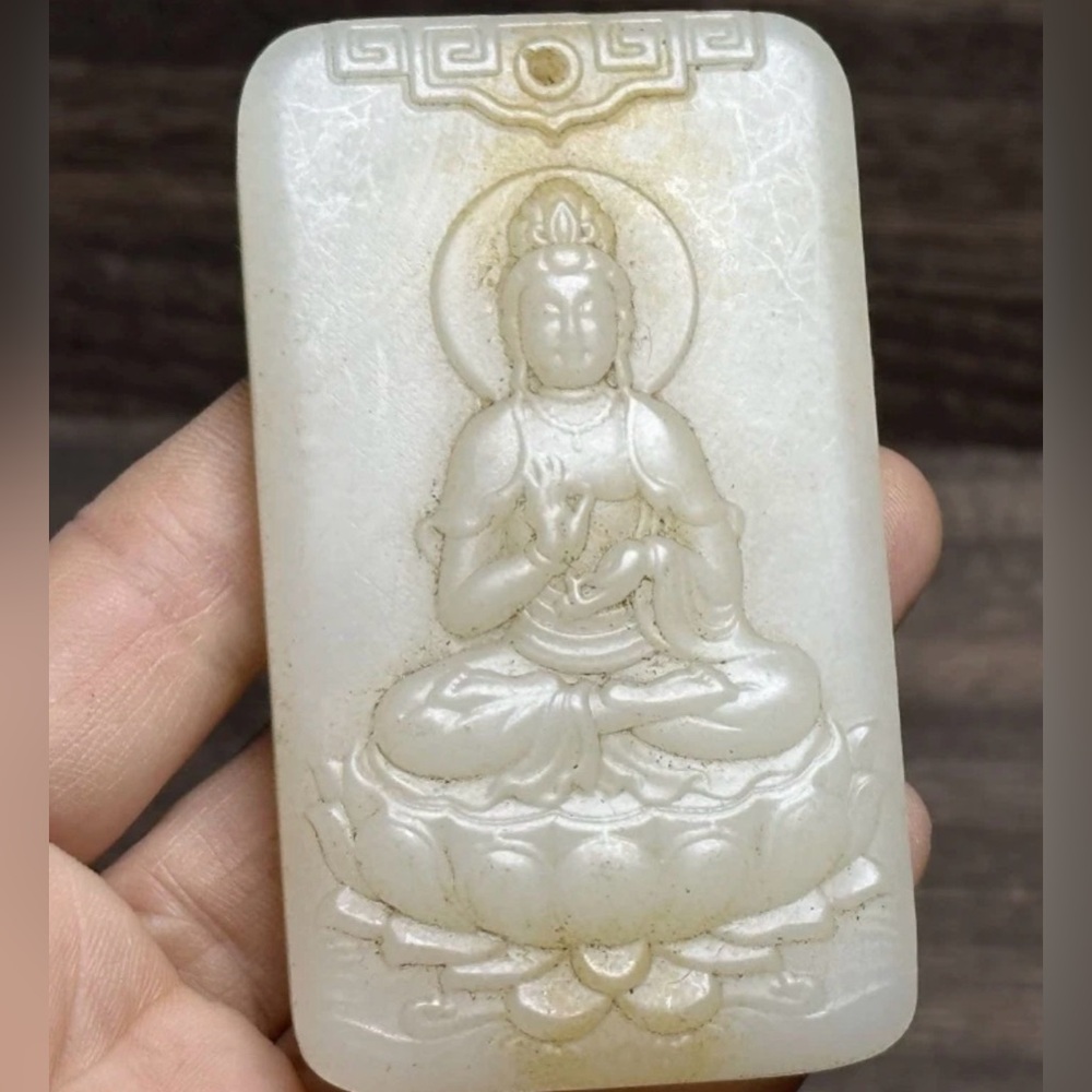 White Jade Buddha Carved Pendant